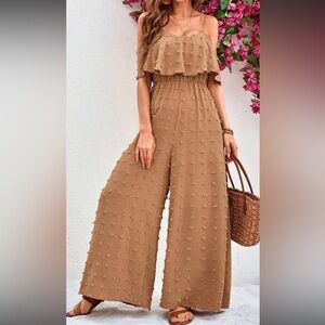 Shein Rust Maxi jumpsuit with Ruffle Detail off the shoulder size Med